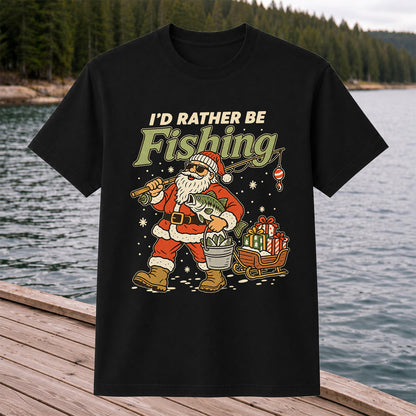Santa Claus Fishing with Bass Christmas T-Shirt