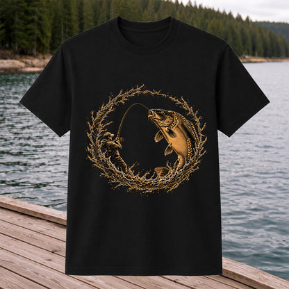 Carp Angler in Circular Water Splash Fishing Graphic T-Shirt