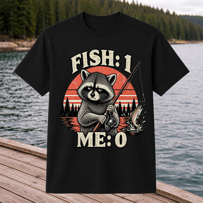 Fish: 1 Me: 0 Funny Raccoon Trout Fishing T-Shirt