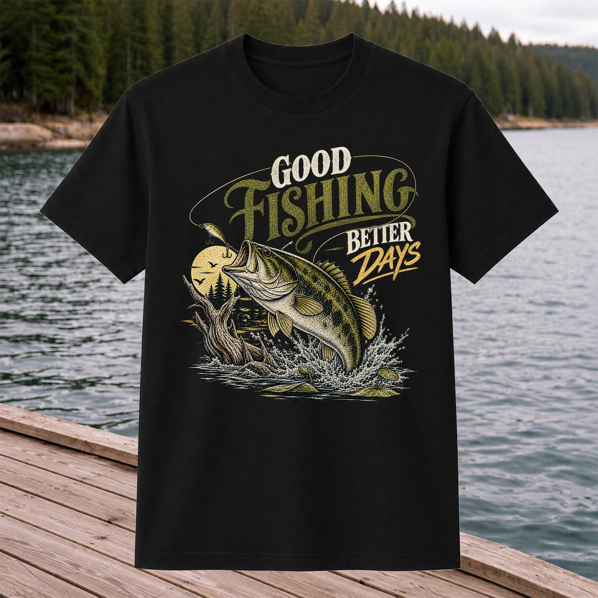 Good Fishing Better Days Largemouth Bass Graphic T-Shirt
