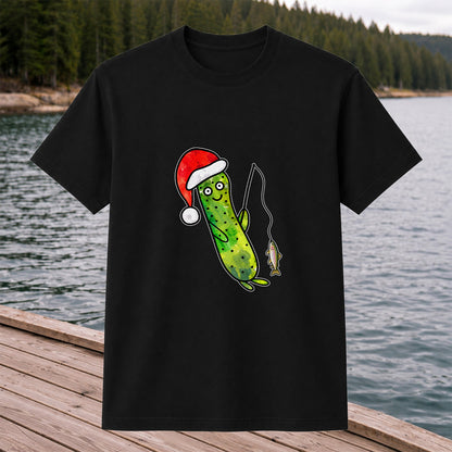 Santa Hat Cucumber Fishing for Trout Graphic T-Shirt