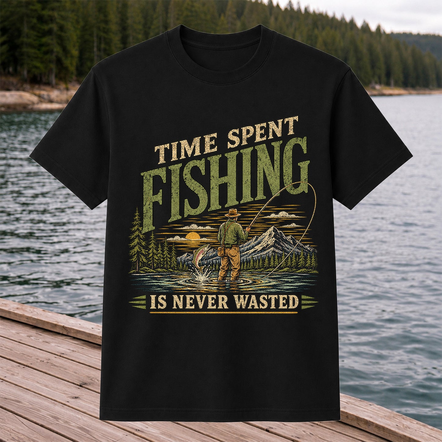 Time Spent Fishing Is Never Wasted Fly Fishing T-Shirt