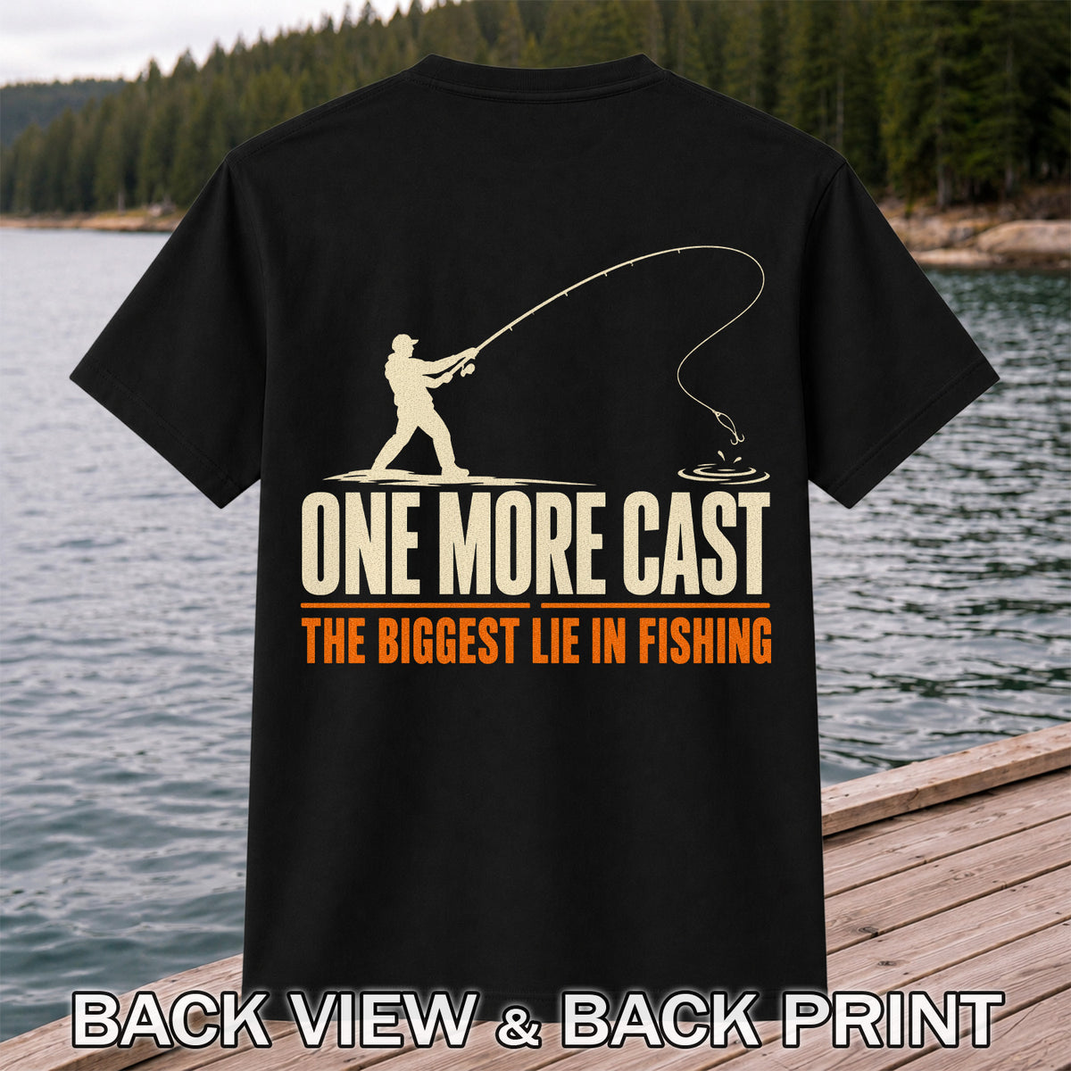 Fishing Angler Silhouette Graphic T-Shirt | Back Print