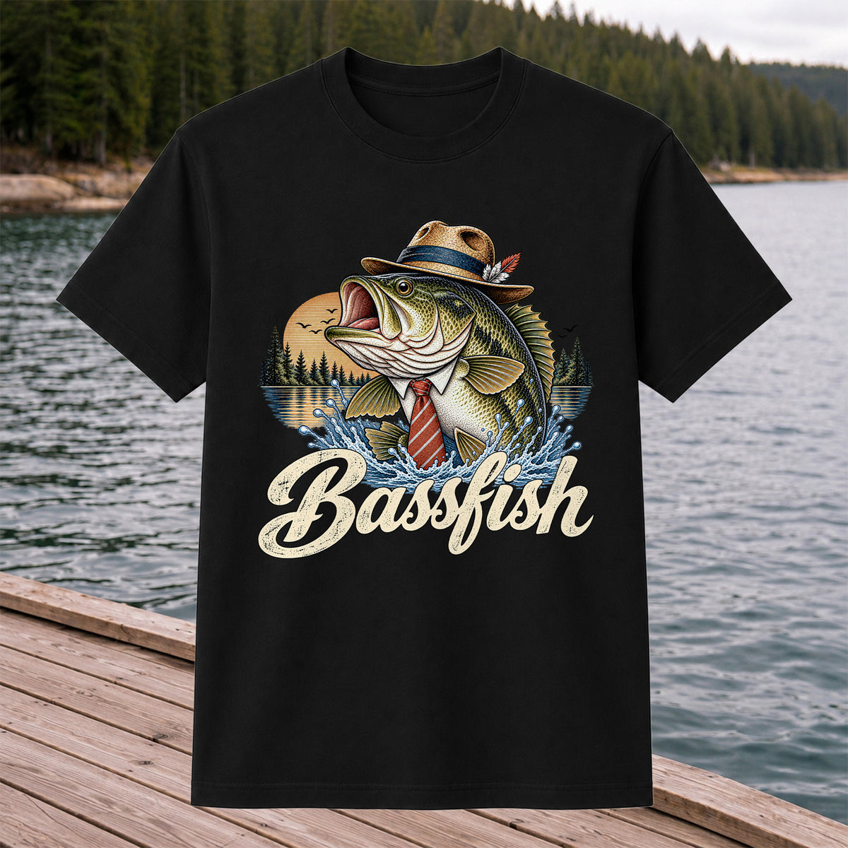 Cowboy Hat Bass Fishing Graphic T-Shirt