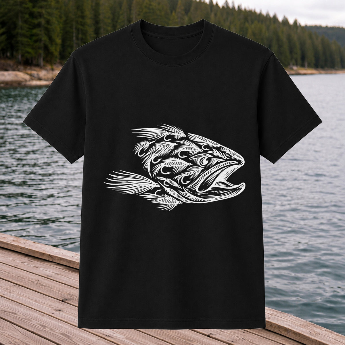 Fly Fishing Fish Design Graphic T-Shirt