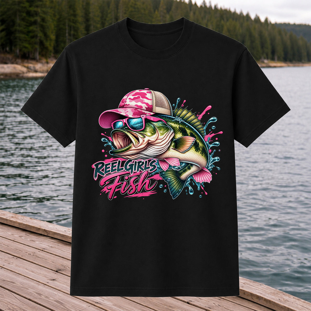 Reel Girls Fish Pink Largemouth Bass Fishing T-Shirt