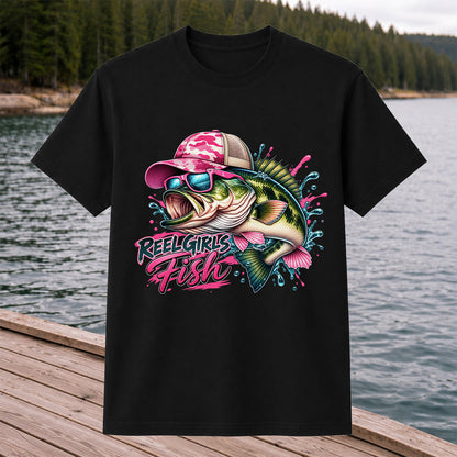 Reel Girls Fish Pink Largemouth Bass Fishing T-Shirt