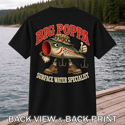 Big Poppa Surface Water Specialist Fishing Lure Graphic T-Shirt | Back Print