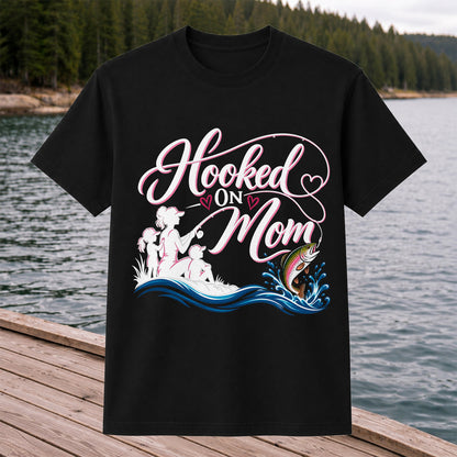 Hooked on Mom Rainbow Trout Family Fishing T-Shirt