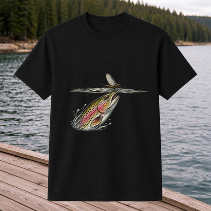 Rainbow Trout Rising to Mayfly Fishing Graphic T-Shirt