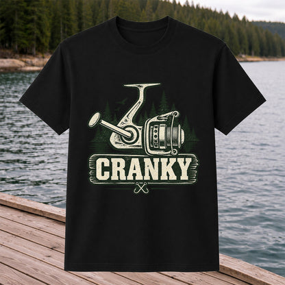 Cranky Vintage Spinning Reel Fishing Graphic T-Shirt
