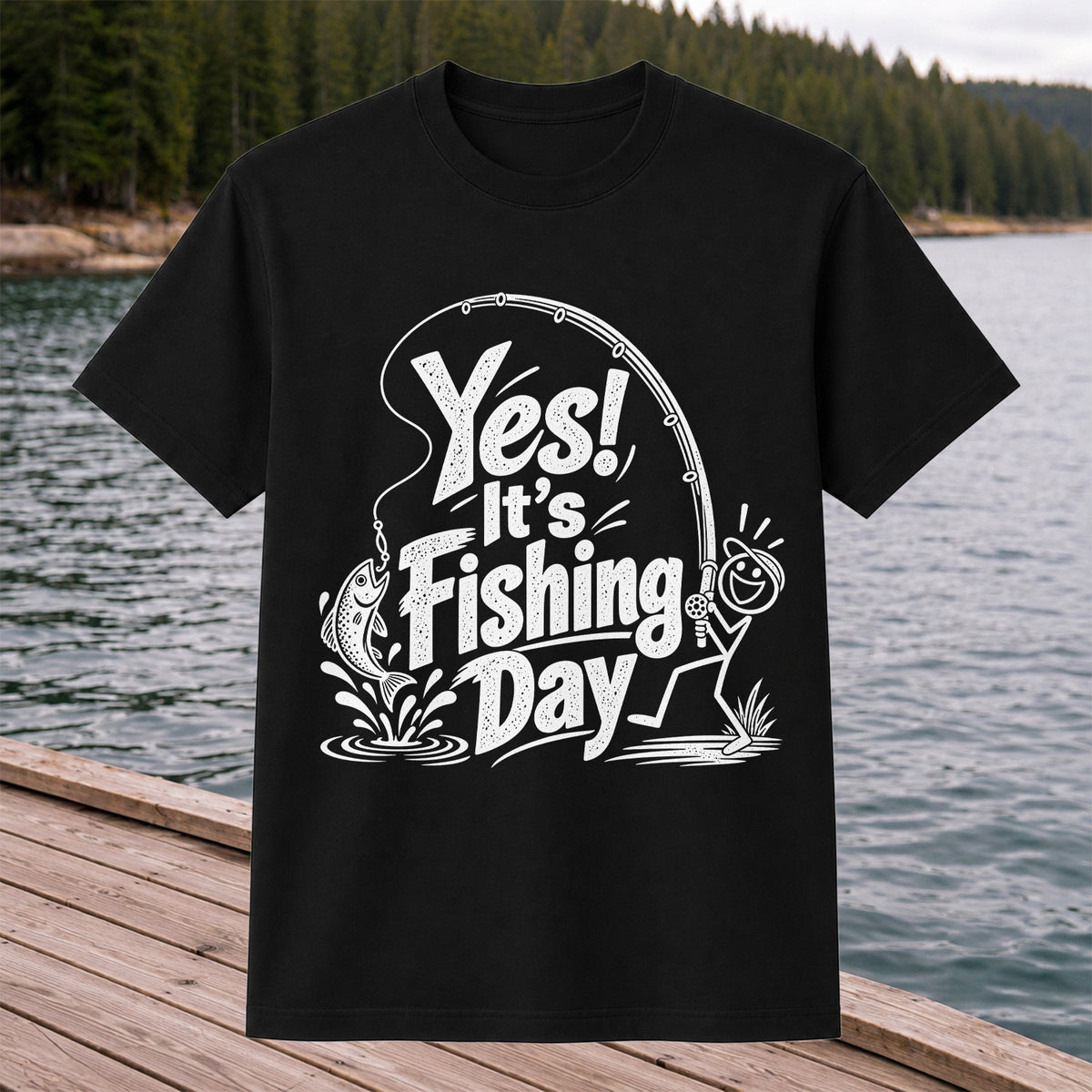 Yes! It's Fishing Day Funny Angler and Trout Graphic T-Shirt