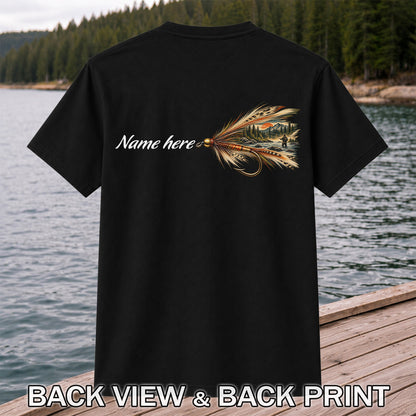 Personalized Fly Fishing Lure Name Graphic T-Shirt | Back Print