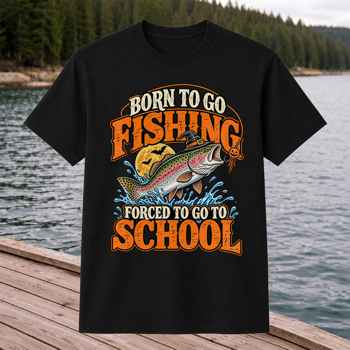 Born to Go Fishing Forced to Go to School Halloween Rainbow Trout T-Shirt