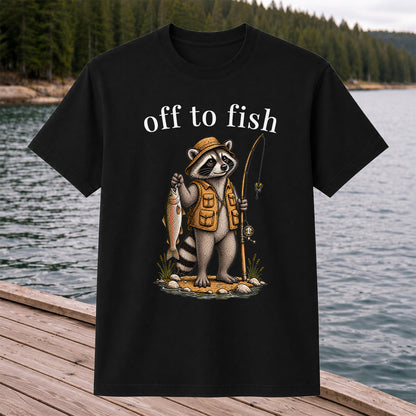 Off to Fish Raccoon Angler Funny Fishing T-Shirt