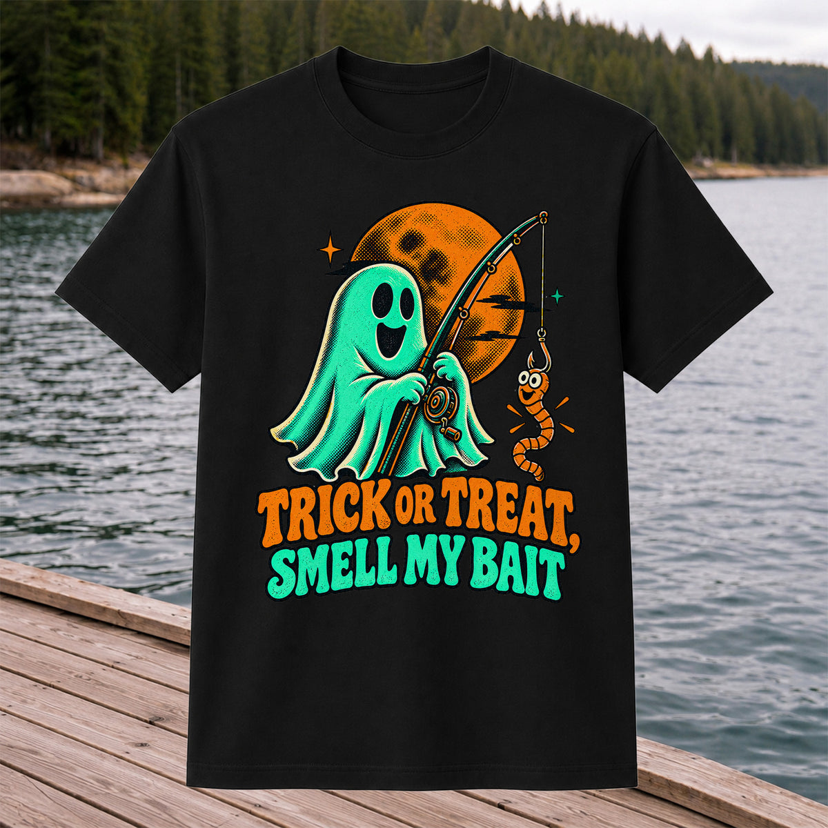 Trick or Treat, Smell My Bait Ghost Halloween Fishing T-Shirt