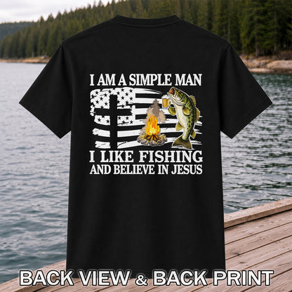 I Am a Simple Man Fishing Bass and Faith Graphic T-Shirt | Back Print