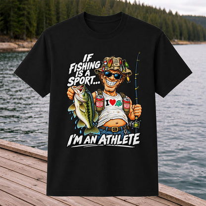 If Fishing Is a Sport I'm an Athlete Funny Bass Angler T-Shirt