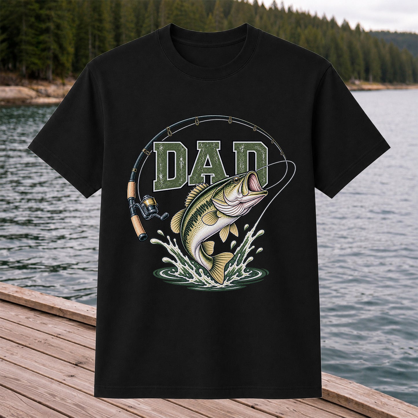 Dad Bass Fishing Rod and Reel Graphic T-Shirt