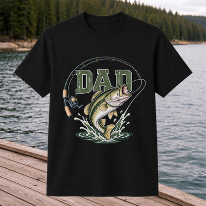 Dad Bass Fishing Rod and Reel Graphic T-Shirt