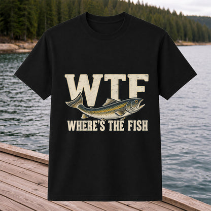 WTF Where’s the Fish Funny Fishing Graphic T-Shirt