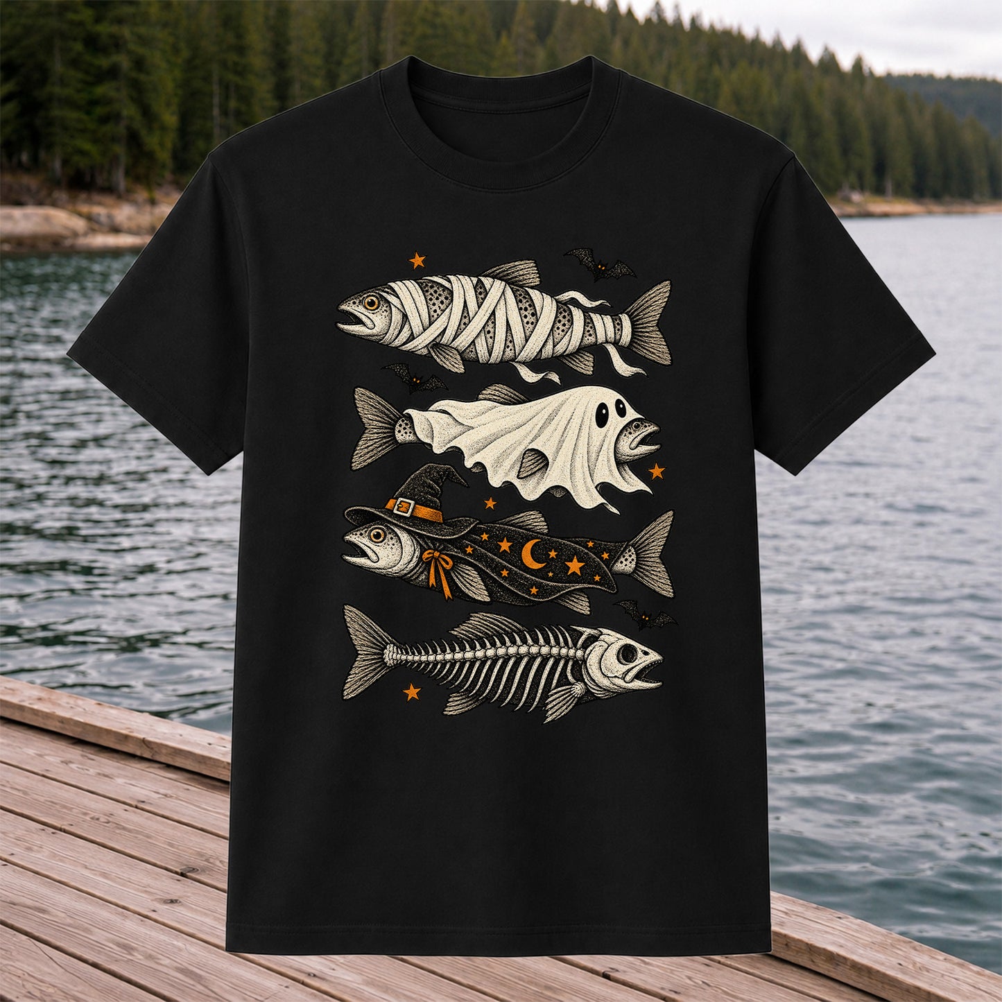 Halloween Costume Fish Spooky Fishing Graphic T-Shirt
