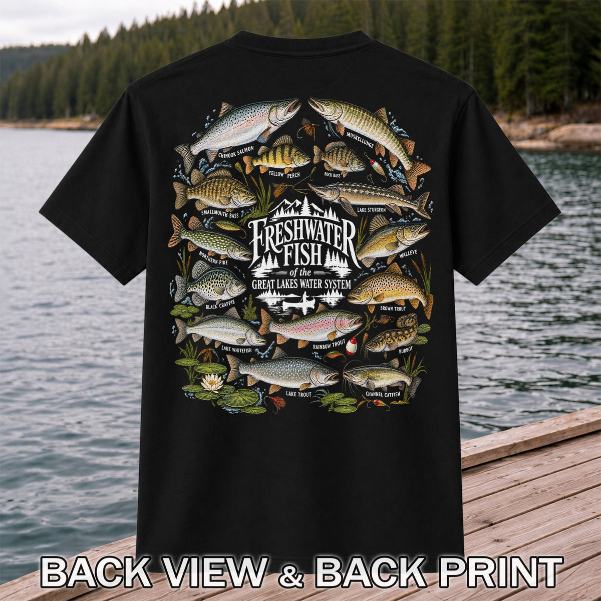 Freshwater Fish of the Great Lakes Water System Graphic T-Shirt | Back Print