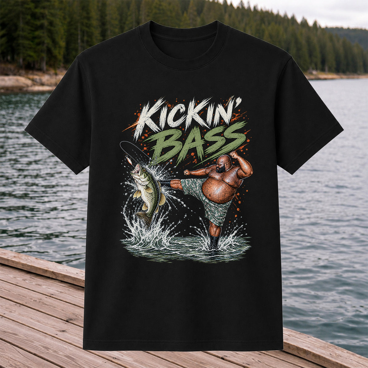 Kickin' Bass Funny Bass Fishing Graphic T-Shirt