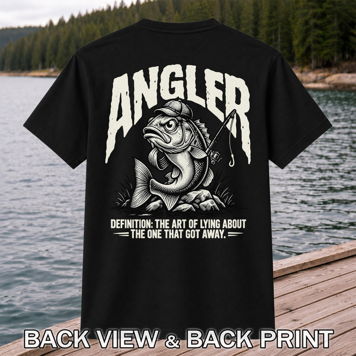Angler Bass Fishing The One That Got Away Graphic T-Shirt | Back Print