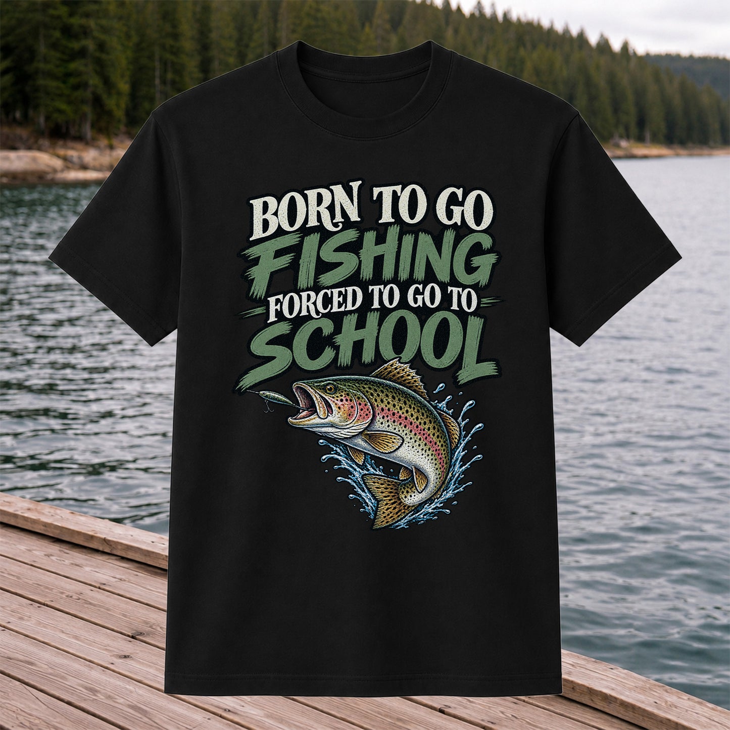 Born to Go Fishing Forced to Go to School Funny Trout T-Shirt