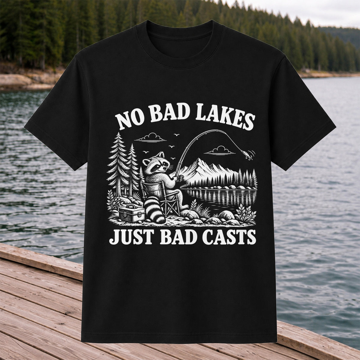 No Bad Lakes Just Bad Casts Raccoon Fishing T-Shirt