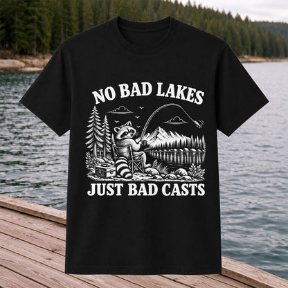 No Bad Lakes Just Bad Casts Raccoon Fishing T-Shirt