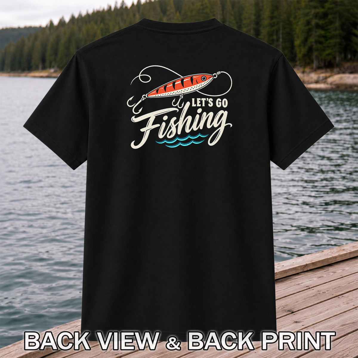 Let's Go Fishing Retro Fishing Lure Graphic T-Shirt | Back Print