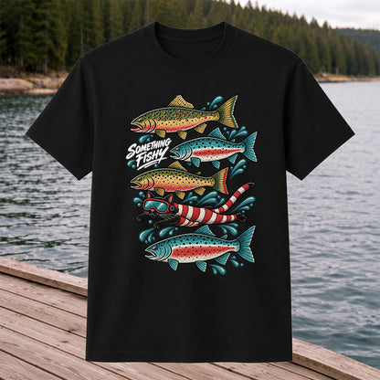 Something Fishy Trout and Snorkeler Fishing Graphic T-Shirt