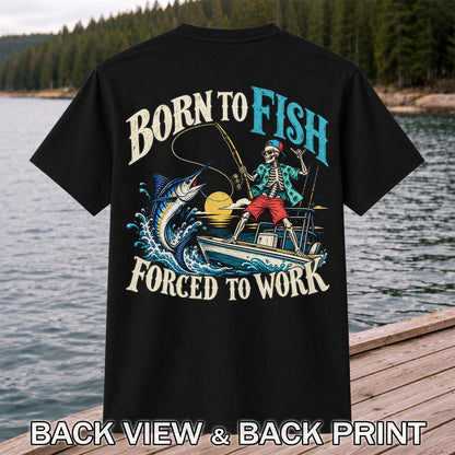 Skeleton Marlin Fishing Boat Graphic T-Shirt | Back Print