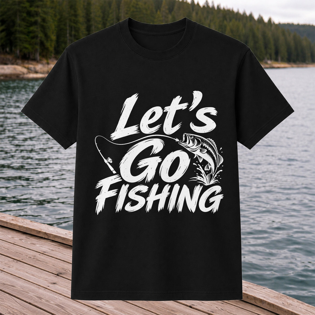 Let's Go Fishing with Jumping Bass Graphic T-Shirt