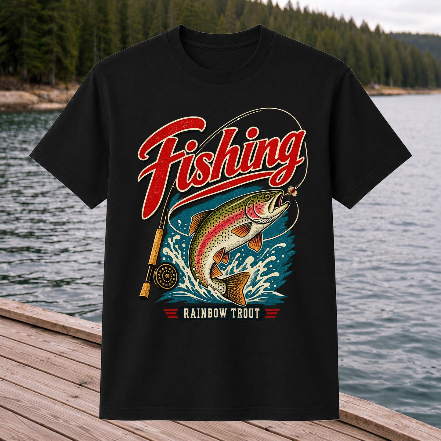 Vintage Rainbow Trout Fishing Graphic T-Shirt