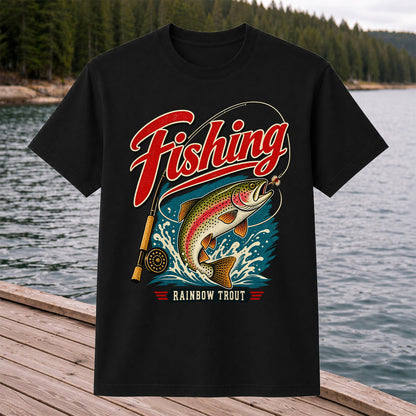 Vintage Rainbow Trout Fishing Graphic T-Shirt