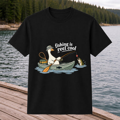 Fishing Is Reel Cool Duck in Canoe Funny Fishing T-Shirt