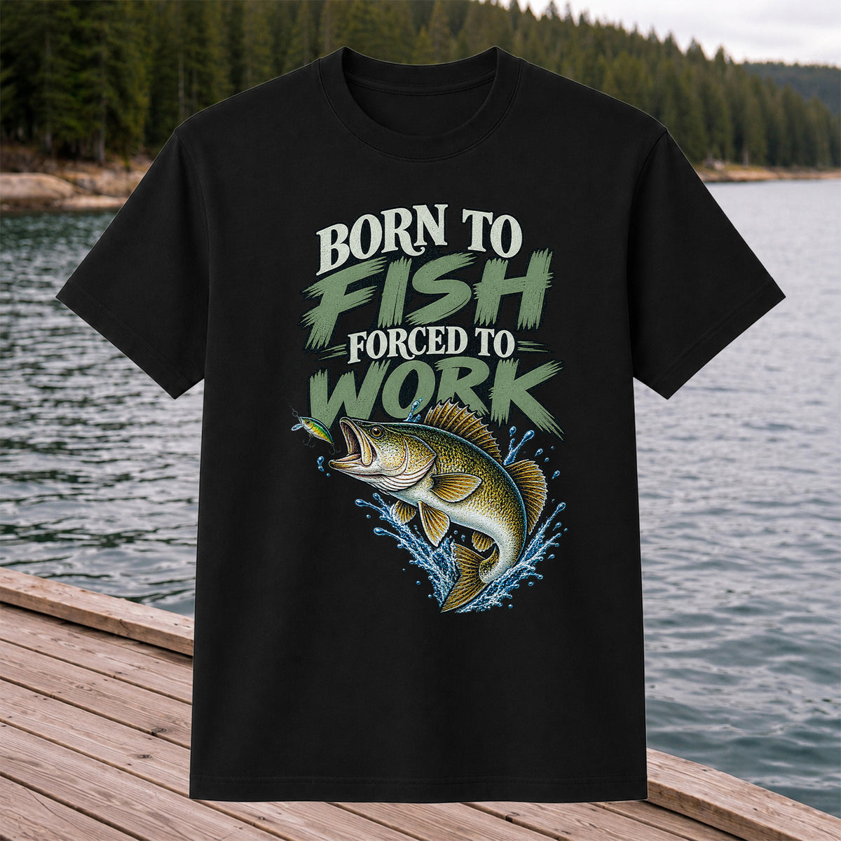 Born to Fish Forced to Work Bass Fishing T-Shirt