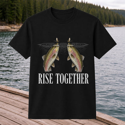 Rise Together Twin Trout and Mayfly Fishing Graphic T-Shirt