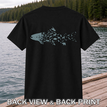 Wildlife Fish Silhouette Fishing Graphic T-Shirt | Back Print