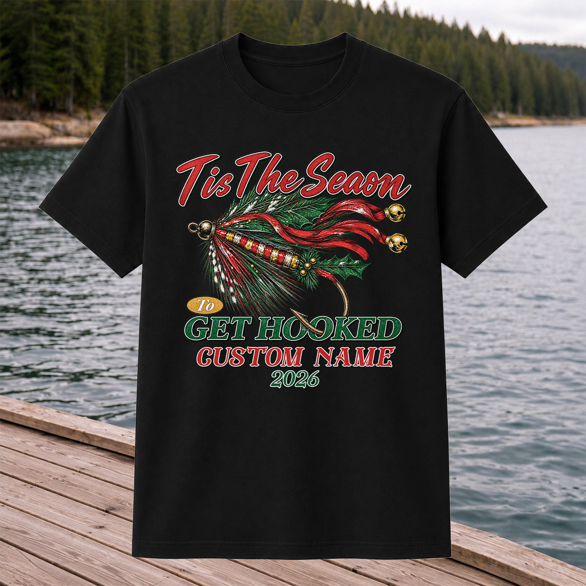 Personalized Christmas Fly Fishing Custom Name T-Shirt