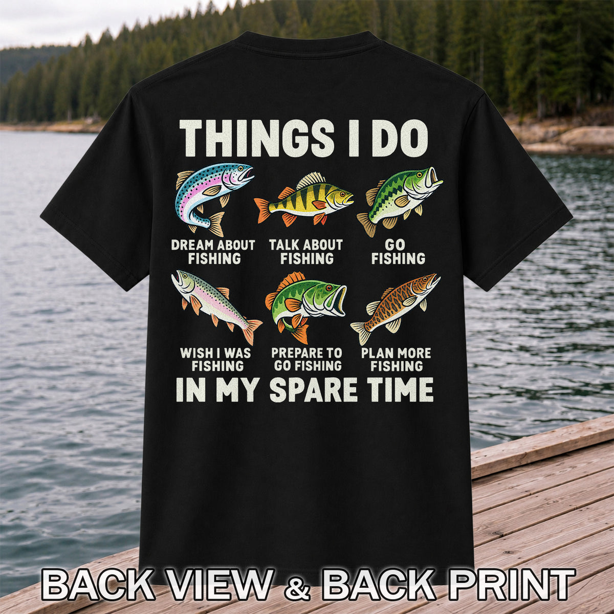 Colorful Fish Fishing Hobby Graphic T-Shirt | Back Print