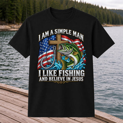American Flag Bass Fishing Faith Patriotic Graphic T-Shirt