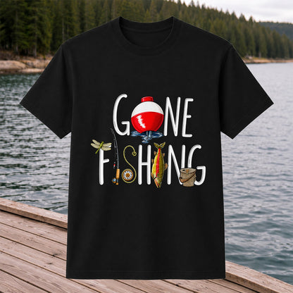 Gone Fishing Bobber Rod and Lure Graphic T-Shirt