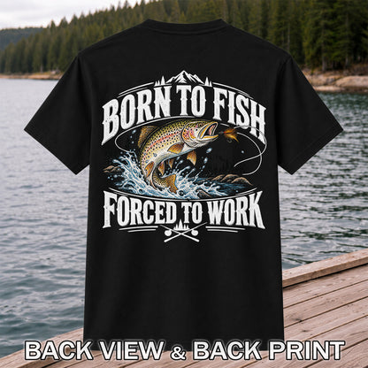 Brown Trout Mountain Lake Fishing Graphic T-Shirt | Back Print