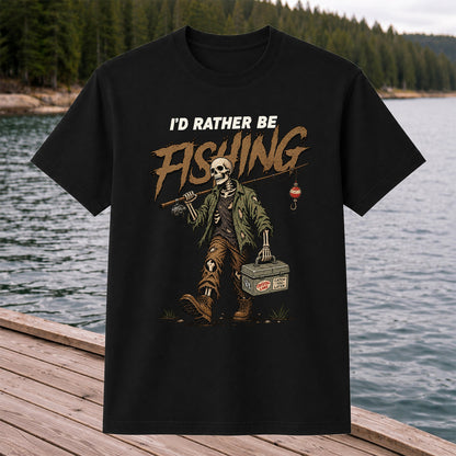 I'd Rather Be Fishing Skeleton Angler Graphic T-Shirt
