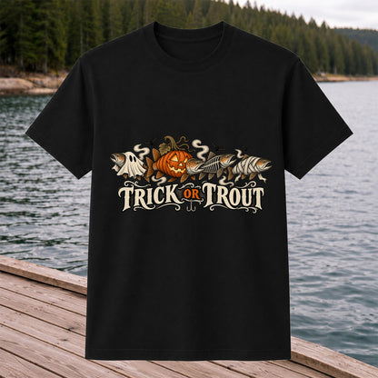 Trick or Trout Halloween Fish Lineup Fishing T-Shirt