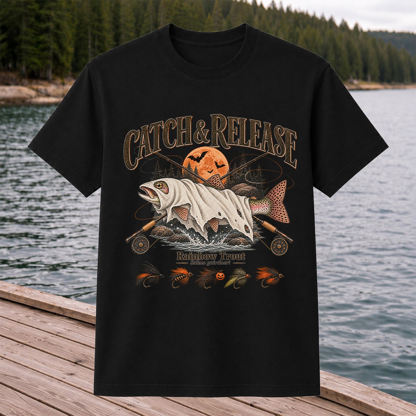 Catch & Release Rainbow Trout Halloween Fly Fishing T-Shirt
